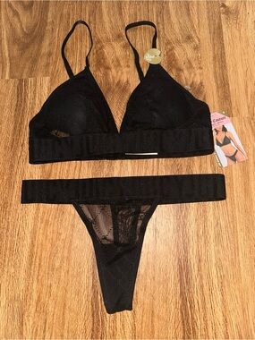 Juicy Couture Black Mesh Triangle Bralette & Thong Set